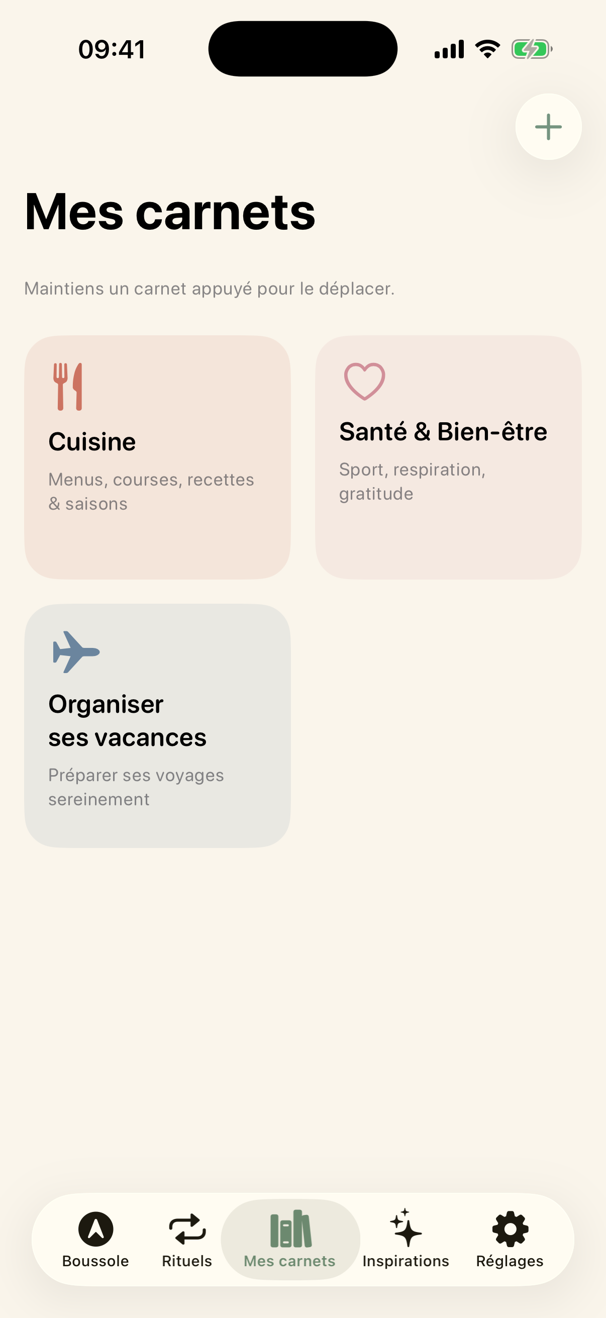 Écran Mes carnets de Bulle